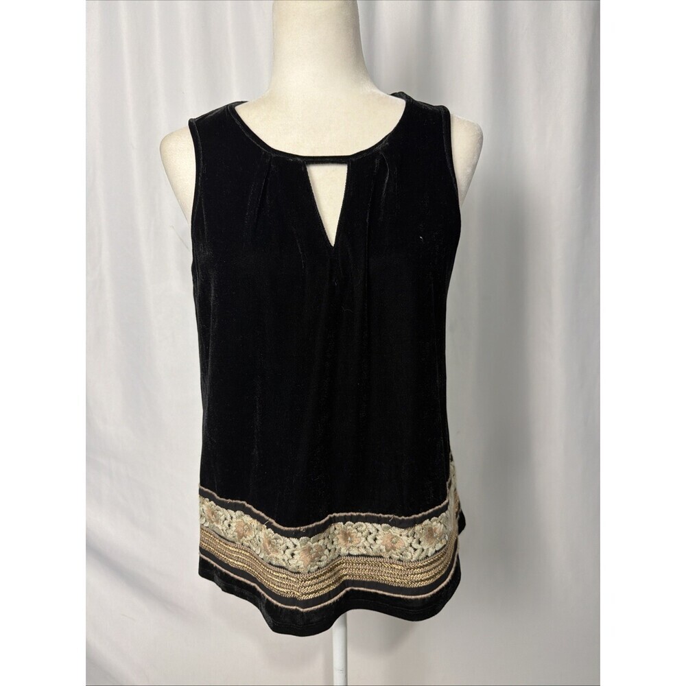 THML Black Velvet Tank Top Sz Medium Embroidered Bottom